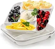 DEAYOU 3 Pack Ceramic Chip and Dip Serving Tray, Porcelain Divided Serving Platter, 10" Decorative Sectional Appetizer Plate, 5-Compartment Stoneware Relish Fruit Dish for Veggie, Snack, Entertaining