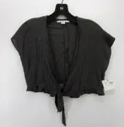 Oneill Top Women Small Gray Cropped Blouse Tie Front Surfer Breathable NEW
