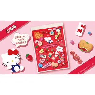 三麗鷗日本限定一番賞Hello Kitty 50週年限定/蘋果派造型抱枕資料夾金屬鑰匙圈方形大抱枕盤子吊飾托盤公仔套票