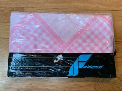 Vintage Fieldcrest Percale Double Fitted Sheet Pink/Wht Patchwork Print - NIP