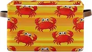 Cute Red Cartoon Crabs Fabric Storage Boxes, Decorative Foldable Basket with Handle for Home