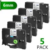 5PK Compatible with Brother P-Touch TZ-211 Black on White 0.23" Label Tape 6mm