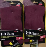 NWT Under Armour Soccer Over The Calf Socks 2 Pair Youth Lg 1-4 Burgundy New
