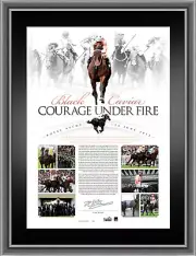 BLACK CAVIAR PETER MOODY SIGNED FRAMED LIMITED EDITION COURAGE UNDER FIRE PRINT