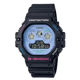 【CASIO】G-SHOCK 夏夜繽紛霓虹配色三眼運動休閒錶-黑X紫(DW-5900DN-1)