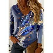 Women's T Shirt Graphic Feather Vintage Stylish Casual Long Sleeve V Neck Regular Tops Daily Print Blue Purple Green Spring Fall