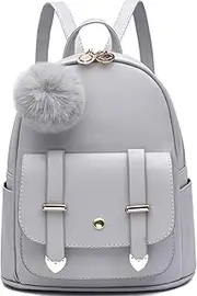 [I IHAYNER] Girls Fashion Backpack Mini Backpack Purse for Women Teenage Girls Purses PU Leather Pompom Backpack Shoulder Bag