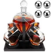 Whiskey Decanter Set Diamond Shape with 4 Glasses 4 Whiskey Stones, Gift for ...