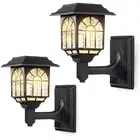 2 Pack Solar Lights Outdoor Waterproof Lantern Warm White LED Wall Deck Post