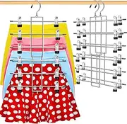 2 Pcs Trouser Hangers Space Saving, Metal Space Saving Skirt Hangers with Clips-Adjustable 6 Layers Non-Slip Heavy Duty Chrome Clothes Hangers Clothes Hook for Wardrobes.