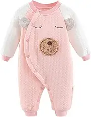 [Generic] 12 Birthday Girl Infant Boys Girls Long Sleeve Cartoon Prints Romper Newborn Warm Jumpsuit Little Girl Romper Pink