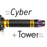 KiWAV Motorcycle Cyber grips Gold with Tower Bar Ends Purple/Black
