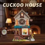 3D Wooden Cuckoo Cottage Clock Book Nook Mechanical DIY Puzzle Miniature Model