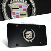 3D Cadillac Classic Front License Plate Frame Black Stainless Steel with Caps