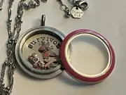 Origami Owl Large Silver Pink Survivor Locket Set
