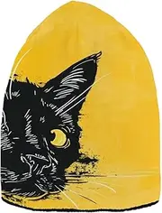 [XYMZR] Black Cat Eyes Yellow Beanie for Women Men Unisex Winter Hat Reversible Skull Knit Cap, Multi-colored, One Size