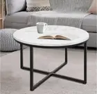 70X70CM Coffee Table Marble Effect Side Tables Heavy-duty Bedside Round Black