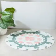 Floral Bloom Sage Green Round Bath Mat