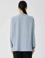 NWT $278 Eileen Fisher Silk Mandarin Collar Shirt BLUE HAZE Sz Small S
