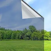 Volcanics One Way Window Film Privacy Film for Glass Windows, Heat Reflective Mirror Window Tint Film Home, Anti Glare Static Cling Window Stickers, Silver 60 x 200CM