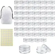 55Pcs 5 Grams Sample Containers with Lids and Labels, Small Little Mini Tiny Containers, Clear Acrylic Plastic Sample Jars for Cosmetic, Creams, Makeup, Nails, 5g/5ml Empty Round Sample Containers