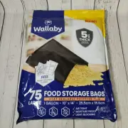 75pk Wallaby 5 Mil Food Storage Bags 10"x14" Heat Sealable 80 H2O Absorbs 1 Gal.