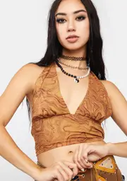 [Dolls Kill] Fluid Marbling Brown Nanda Crop Top