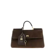 [Dolce & Gabbana] Dolce & Gabbana My Sicily Padlock-embellished Suede Tote Bag ONE SIZE BROWN
