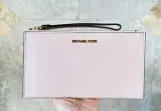 MICHAEL KORS JET SET ITEM LARGE ZIP CLUTCH LEATHER WRISTLET BLUSH