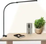 LED Desk Lamp with Clamp Dimmable Eye-Caring Study Light USB Adapter Black
