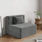 Luoxiao Folding Sofa Bed, Convertible Sleeper Chair Single Size with Pillow, Foldable Lazy Futon Chair, Portable Fold Out Sofa Bed for Small Space, Washable Cover, High-Density Foam, Light Grey