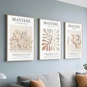 PWAAHDC Abstract Matisse Canvas Wall Art Prints - Set of 3 Unframed Bohemian Posters for Living Room & Bedroom, Neutral Vintage Decor (60 x 90 cm)