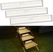 3 Pack Motion Activated RV Step Lights, 10 LED Battery Operated Motorhome Motion Sensor Light Strip, Magnetic Night Light Bar Indoor and Outdoor for Motorhome Travel, Trailers, Camper (Warm Light)