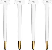 Furniture Legs 4Pcs,DIY Furniture Support Feet,Metal Cabinet Legs,Modern Round Straight Tapered Furniture Feet,for Sofa,Coffee Table,Bench,Dresser,Chair,White with Gold (40cm(15.7in))