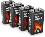 Smoke Detector Battery 9 V Block – Pack of 4 Alkaline 9 V Block Batteries Durable & Leak-Proof – Block Batteries for Fire Detectors, Motion Sensors, Carbon Monoxide, Warning Detectors & Smoke