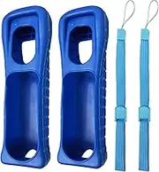 2 x Silicone Skin Case Cover with Wrist Strap for Wii Remote Controller (Blue)