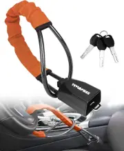 anti Theft Steering Wheel Lock with 3 Keys, Orange, Key Lock Type