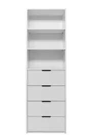 Geneva 3 Shelf 4 Drawer Built In Wardrobe - White - Slim - Pull Black