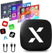 Wireless CarPlay Android Auto Adapter Built-in YouTube/Netflix/Play Store/TikTok/Disney+, Car Play Dongle Support TF Card USB Drive, Fit for Cars with Wired CarPlay/Android Auto, FEXIER X Video AI Box