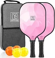 Pickleball Paddles Set of 2, 2025 USAPA Approved Fiberglass Pickleball Set, Lightweight Pickle Ball Rackets 2 Pack, 2 Outdoor Pickleball Balls, 2 Indoor Pickleball Balls, 1 Pickleball Bag, Pink