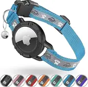 Reflective AirTag Cat Collar, Integrated Cat Tracker Collar with AirTag Holder and Bell, Safety Elastic Band Cat GPS Collars for Cats, Kittens and Puppies (Blue, S)
