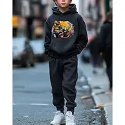 Boys' 3D Car Hoodie Sweatpants Set Sports Suit Tracksuits Long Sleeve Spring Fall Daily Basic Casual Kids 4-12 Years Hooded Outdoor Vacation Sports Tailored F
