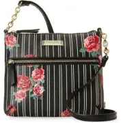 TAHARI Whimsy Black Pin Stripe Roses Mini Crossbody Bag Purse TN1082/08 Handbag