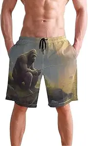 [XYMZR] Sasquatch River Fishing Men's Swim Trunks Quick-Dry Bathing Suit Swimming Board Shorts S