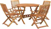 vidaXL Acacia Wood Garden Dining Set - Round Table with Parasol Hole & 4 Foldable Chairs, Sturdy & Easy-to-Clean, Brown