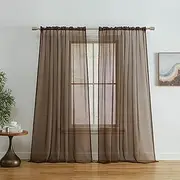 HLCME Chocolate Brown 2 Pack 140cm by 210cm Window Curtain Sheer Panels