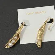 TORY BURCH PEA POD GOLD & PEARL DROP EARRINGS