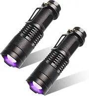 2 Pack UV Torch UV Light Ultraviolet LED Flashlight Blacklight Portable Flashlight Torches 395nm LED Mini Black Light Detector Zoomable with Clip SK68(AA Batteries Not Included)
