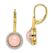 Solid 14k Yellow Gold Rose Quartz and Simulated CZ LeverbacK Earrings