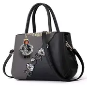 Nevenka Embroidered Women Top Handle Satchel Fashion Shoulder Bags with Hairball-Grey